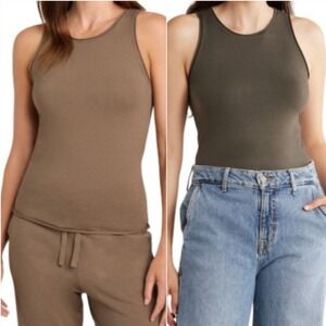 NWT 2pk Splendid x Cella Jane Blog Tank Tops Caviar & Toast XS Knit Cozy Lounge